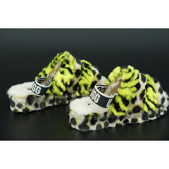 UGG Fluff Yeah Animalia Slingback Sandals Slipper SZ 7 New Leopard green - Picture 4 of 11